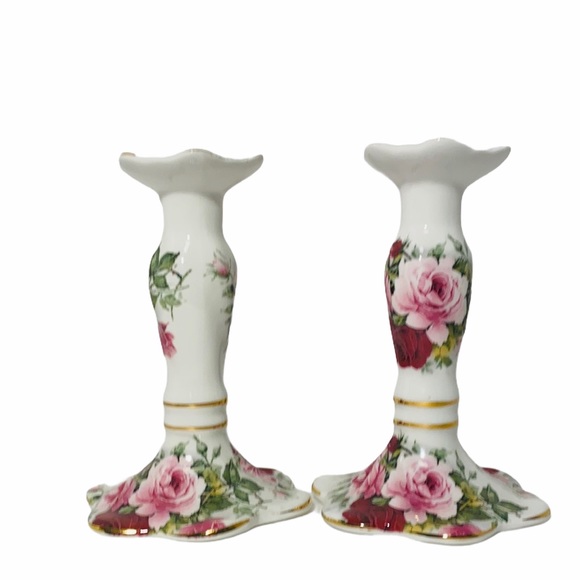 2 Floral Bone China Candle Holders Made in England - Picture 2 of 6
